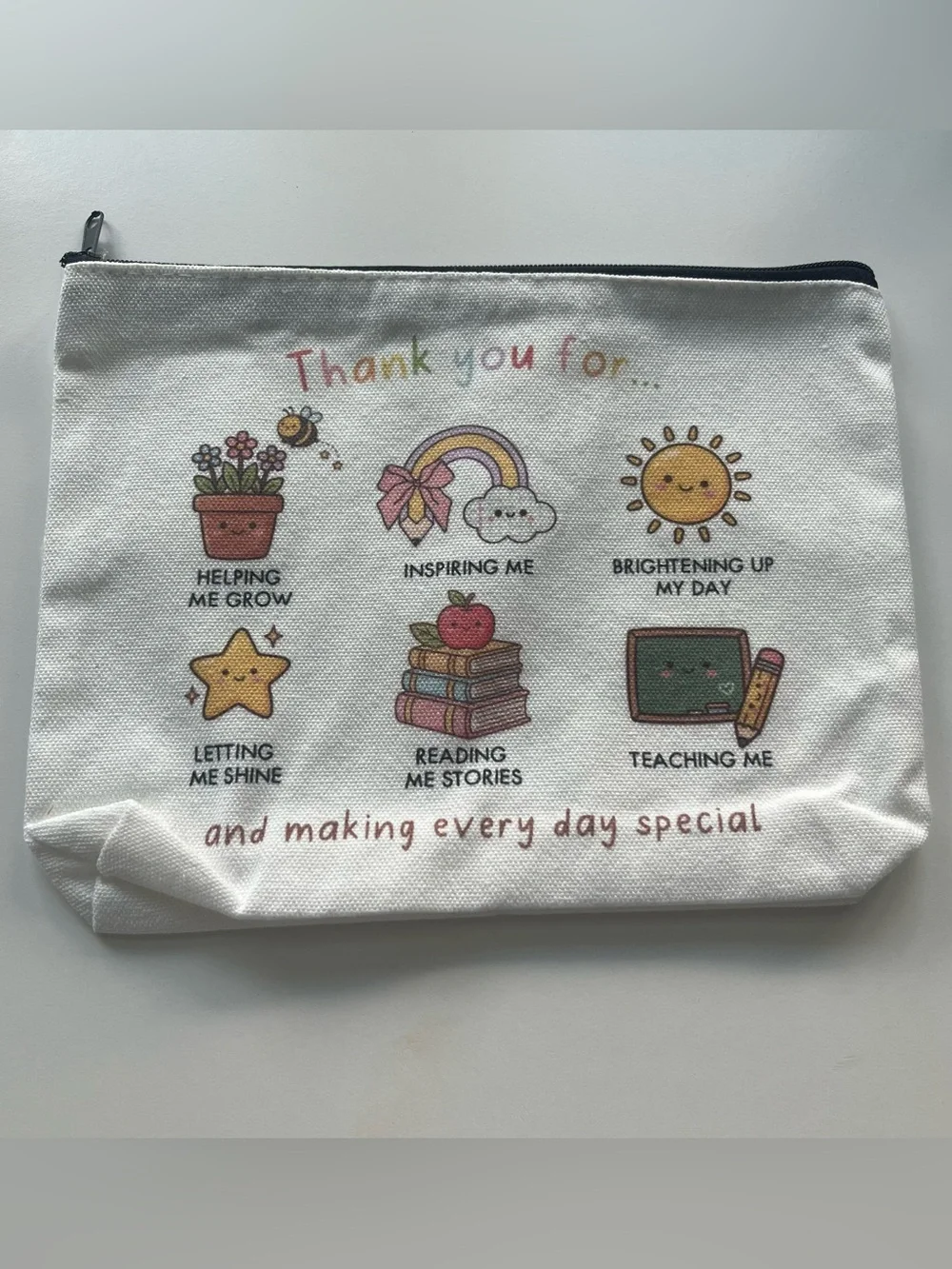 teacher gift thank you zipper canvas bag
